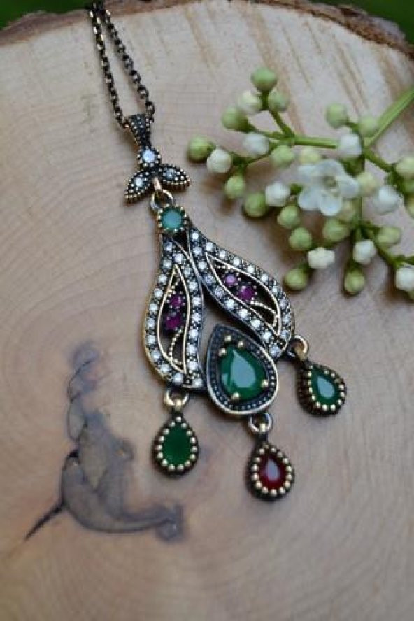STONEAGE JEWELLERY Kök Yakut Kök Zümrüt Otantik Bayan Kolye ürün görseli 1