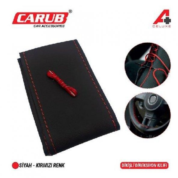 Direksiyon Kılııf İğneli Delüx Siyah Kırmızı Dikişli 38 cm ürün görseli 1