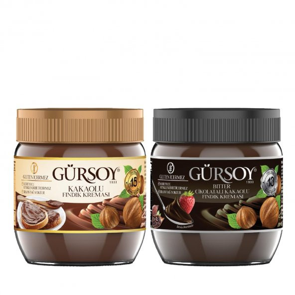 Gürsoy Kakaolu Fındık Kreması 400g & Gürsoy Bitter Çikolatalı Kakaolu Fındık Kreması 400g ürün görseli 1