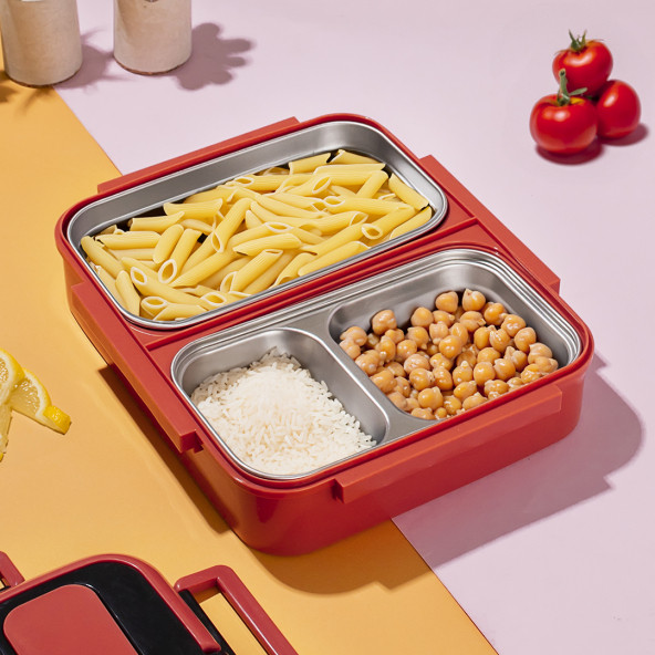 Cooker 1392-2 Çelik Hazneli 3 Bölmeli Beslenme Kutusu Lunchbox Sefer Tası - Turuncu ürün görseli 1