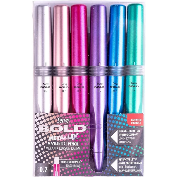 Serve Bold Mekanik Çıtçıtlı Kurşun Kalem 0.7 Mm Metalik Set ürün görseli 1