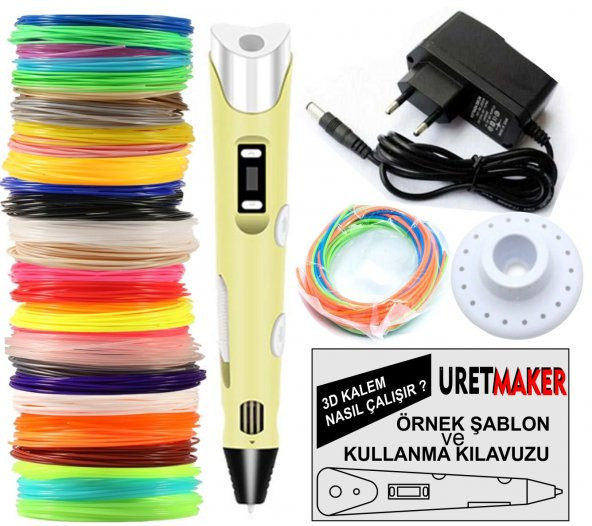 SARI Renk 3D Pen Kalem Yazıcı ve 100 metre PLA Filament (25 renk x 4 metre) ürün görseli 1