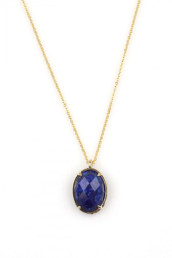 Lapis Lazuli Doğal Taş Gold Renkli Kolye ürün görseli 1