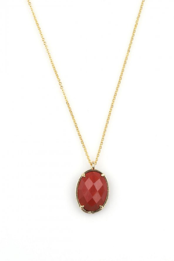 Red Jasper Doğal Taş Gold Renkli Kolye ürün görseli 1