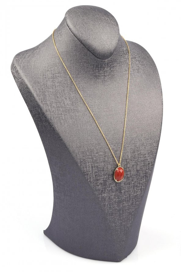 Red Jasper Doğal Taş Gold Renkli Kolye - Resim 2
