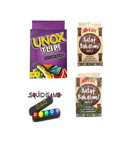 Squid Game 2 Gonggi 5 Taş Unox Tlip + Anlat Bakalım Seri 1 + Seri 2 Oyun Kartı - 4 Lü Set ürün görseli 1