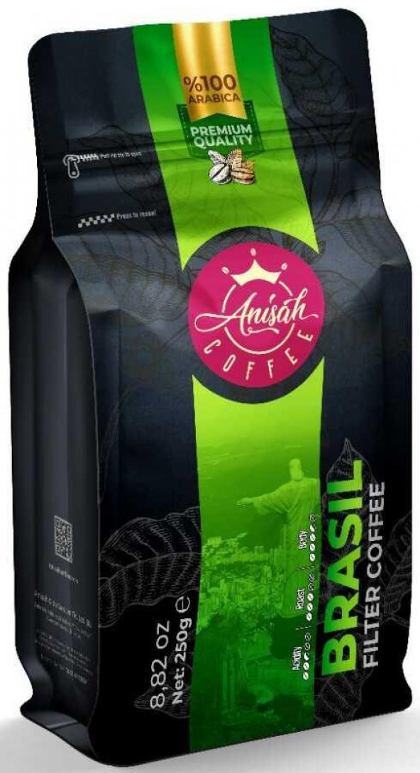 ANİŞAH FİLTRE KAHVE BRASIL SANTOS ORTA KAVRULMUŞ-ÇEKİRDEK 250 GR ürün görseli 1