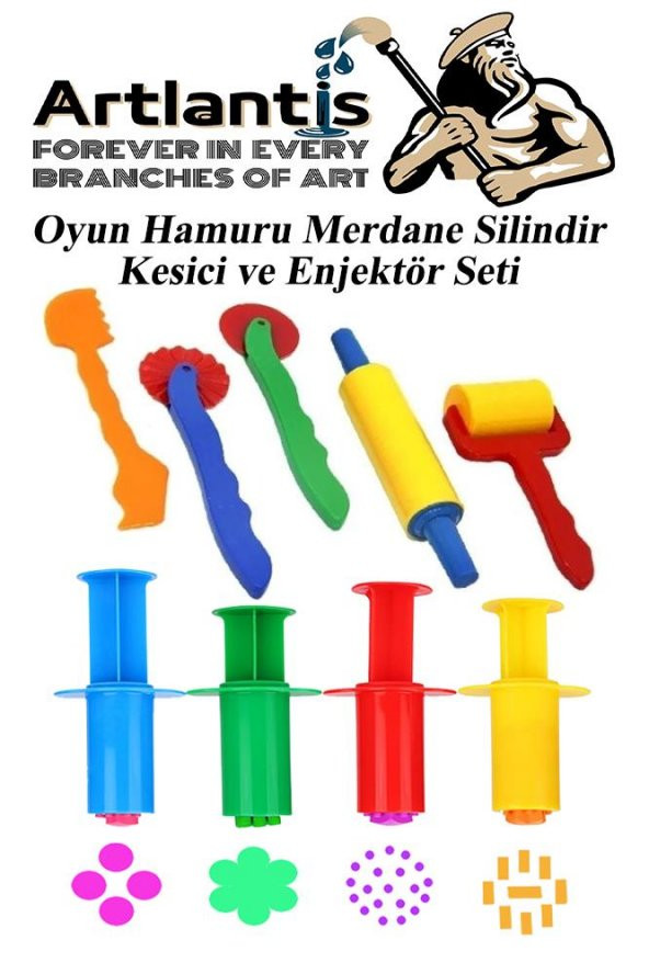 Oyun Hamuru Kalıbı Merdane Silindir Kesici ve Enjektör Seti 9 Parça 1 Paket Okul Kreş Ana Sınıfı Etkinlik Okul Öncesi ürün görseli 1