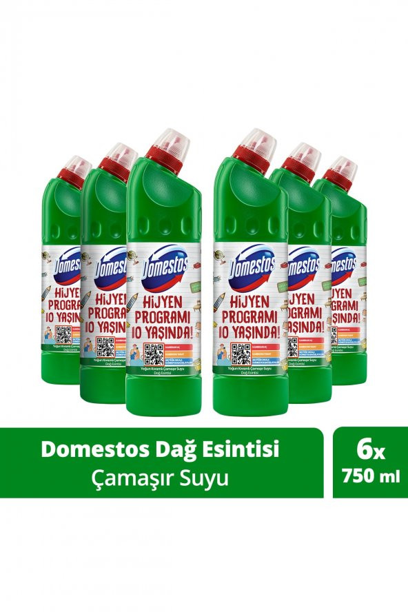 Domestos Yoğun Kıvamlı Çamaşır Suyu Dağ Esintisi Maksimum Hijyen 750 ml 6 Adet ürün görseli 1