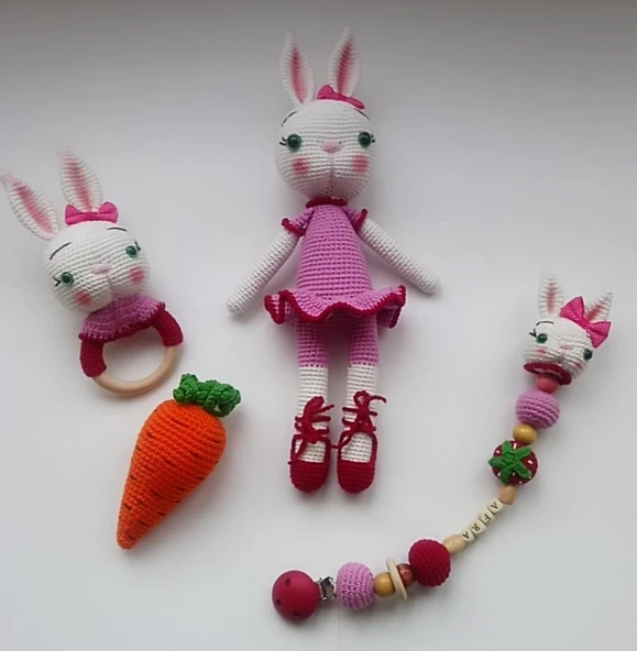Tavşan Yeni Doğan Seti Amigurumi Organik Oyuncak ürün görseli 1