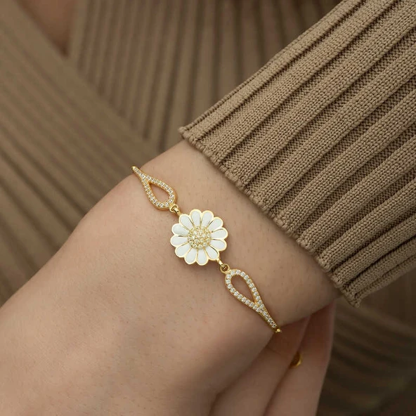 ​Gümüş Gold Papatya Bileklik - Resim 11