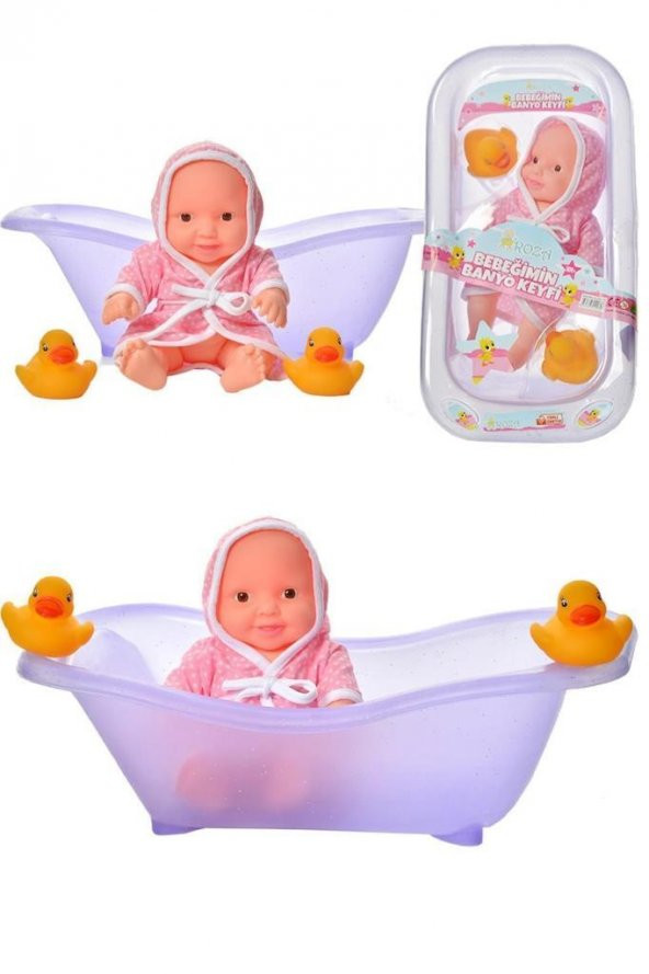 Global Toys - GL100316 Roza Bebeğimin Banyo Keyfi Küvetli-ördekli Bornoz Setli Et Bebek küvetlibebek ürün görseli 1