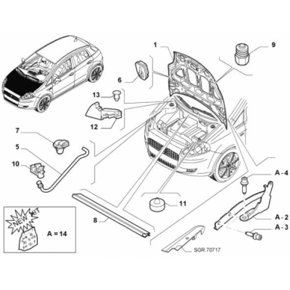 Fiat Punto Evo-Punto-Grande Punto Motor Kaputu 2006-2021-51701140 TAIVAN MALI ürün görseli 1