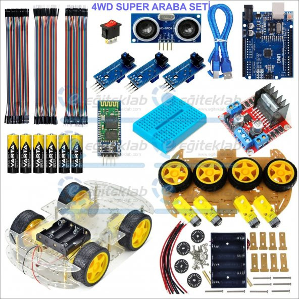 4WD ÇİZGİ İZLEYEN BLUETOOTH (TELEFON) KONTROLLÜ ARAÇ KİTİ (DEMONTE) ürün görseli 1
