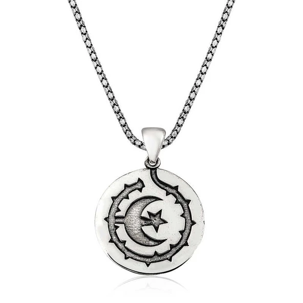 Gümüş Ay Yıldız Erkek Kolye  SL3313 ürün görseli 1