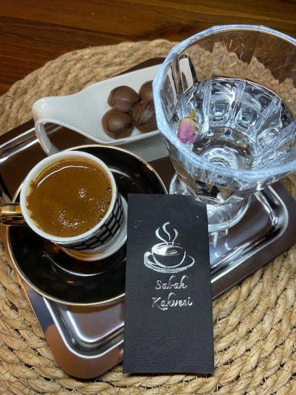 Gümüş Yaldızlı Siyah Sabah Kahvesi Peçete 6x12 cm ürün görseli 1