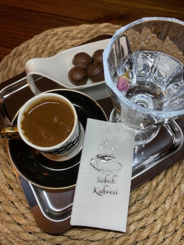 Gümüş Yaldızlı Beyaz Sabah Kahvesi Peçete 6x12 cm ürün görseli 1