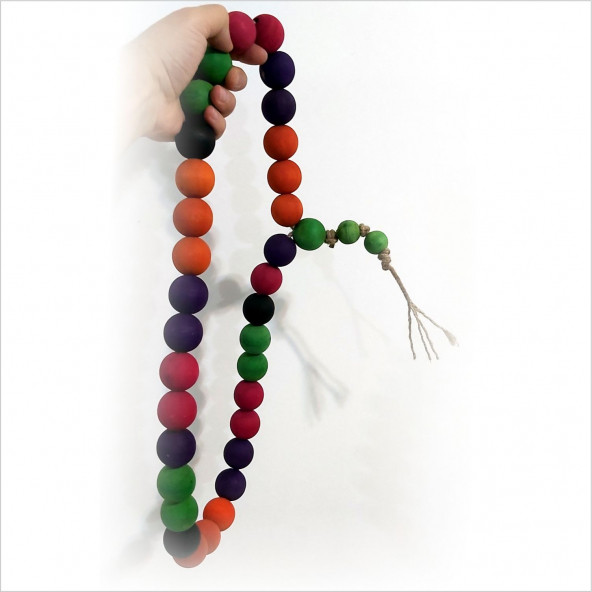 Kallavi Büyük Dev Boy 72cm Ahşap 3,5cm Boncuk Renkli Duvar Süsü 33 lük Tesbih Tespih Tespik Tesbik ürün görseli 1