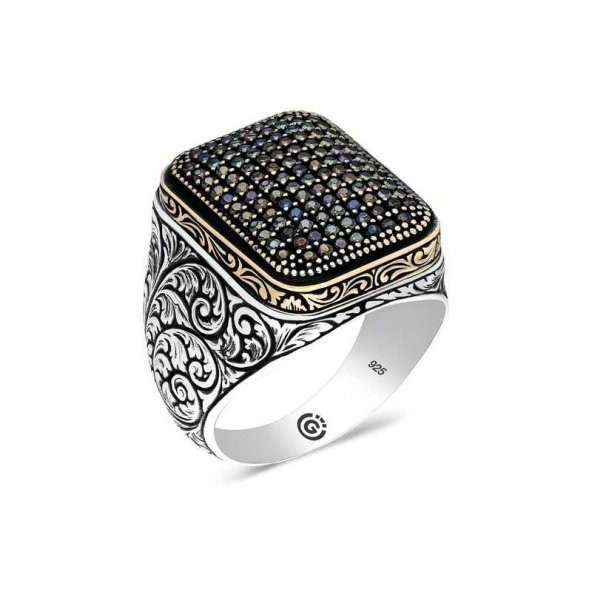 Gümüş Siyah Zirkon Taşlı Kare Erkek Yüzük  SL4564 ürün görseli 1