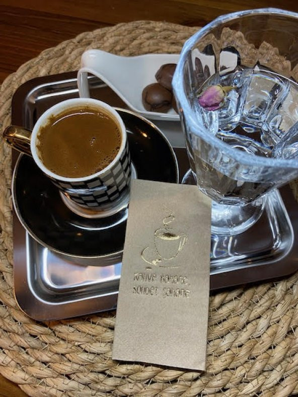 Gold Yaldızlı Kraft Kahve Şahane Sohbet Şahane  Peçete 6x12 cm ürün görseli 1