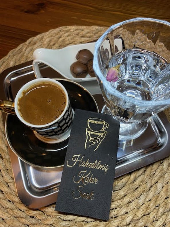Gold Yaldızlı Siyah Hakedilmiş Kahve Saati Peçete 6x12 cm ürün görseli 1