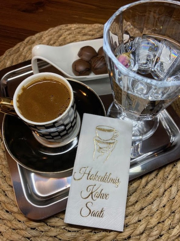 Gold Yaldızlı Beyaz Hakedilmiş Kahve Saati Peçete 6x12 cm ürün görseli 1