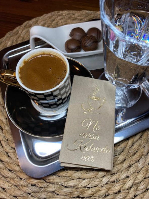 Gold Yaldızlı Kraft Ne Varsa Kahvede Var Peçete 6x12 cm ürün görseli 1
