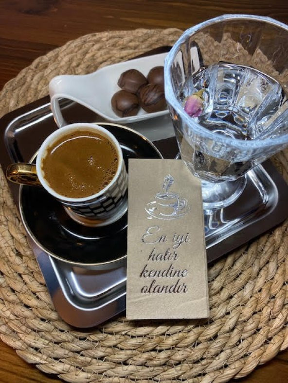 Gümüş Yaldızlı Kraft En İyi Hatır Kendine Olandır Peçete 6x12 cm ürün görseli 1