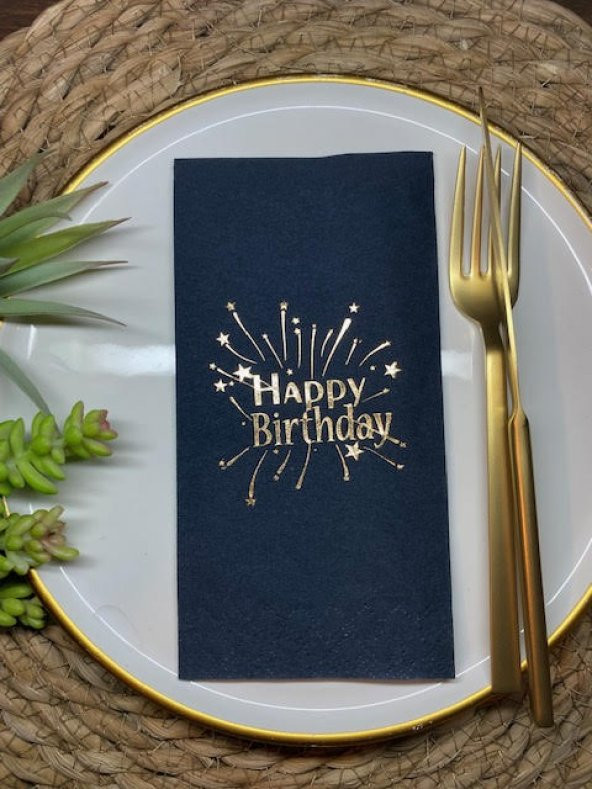 Gold Yaldızlı Siyah Happy Bırthday Garson Katlama Peçete 16 lı ürün görseli 1