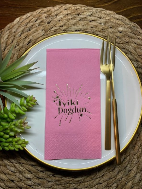 Gold Yaldızlı Pembe İyi Ki Doğdun Peçete 16 lı ürün görseli 1