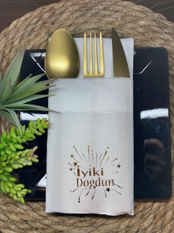 Gold Yaldızlı İyi Ki Doğdun Beyaz Peçete 12 lı 40x40 ürün görseli 1