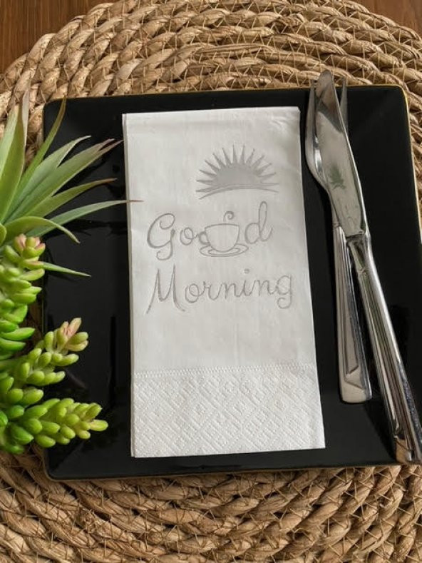 Gümüş Yaldızlı Beyaz Good Morning Peçete ürün görseli 1