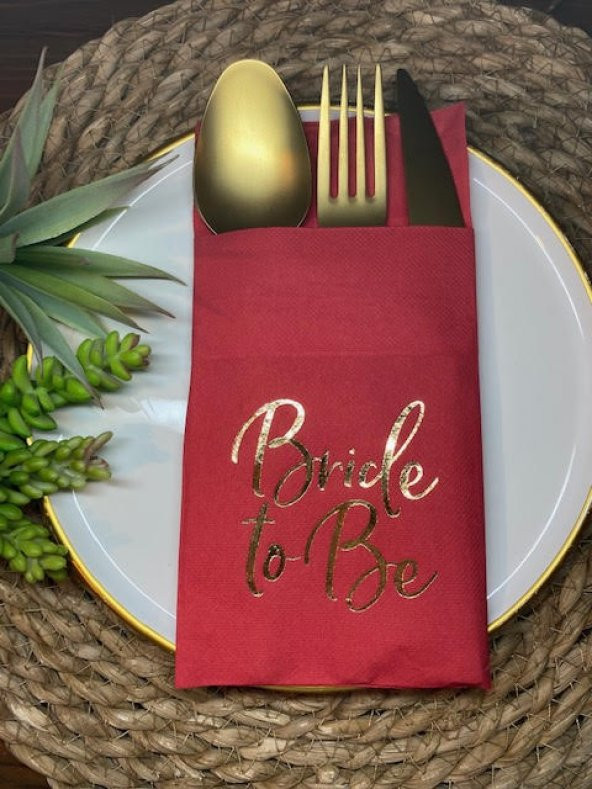 Gold Yaldızlı Kırmızı Bride To Be Cepli Peçete 12 lı 40x40 ürün görseli 1