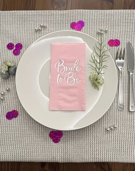 Gümüş Yaldızlı Pembe Bride To Be Peçete 16 lı ürün görseli 1