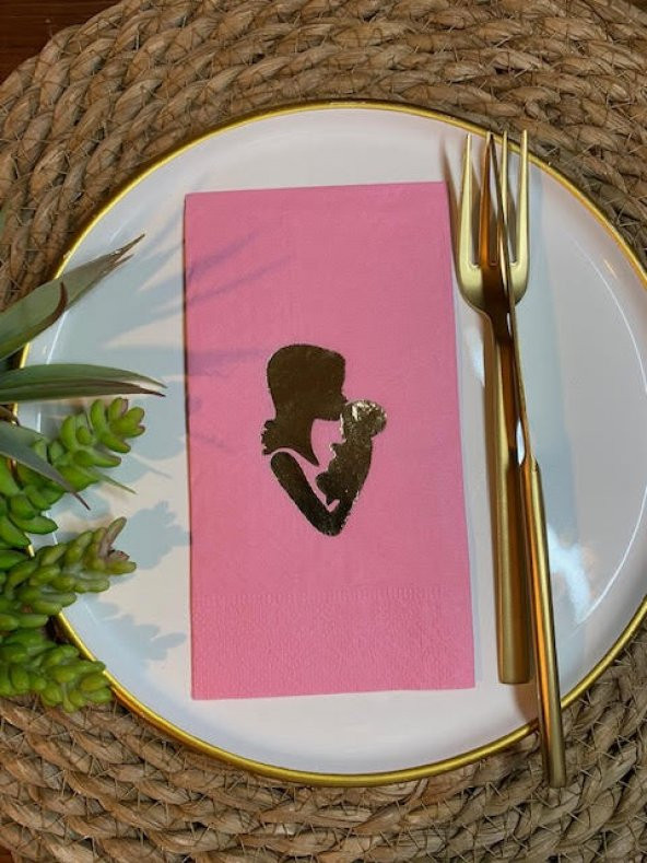 Gold Yaldızlı Pembe Anne Bebek Peçete ürün görseli 1