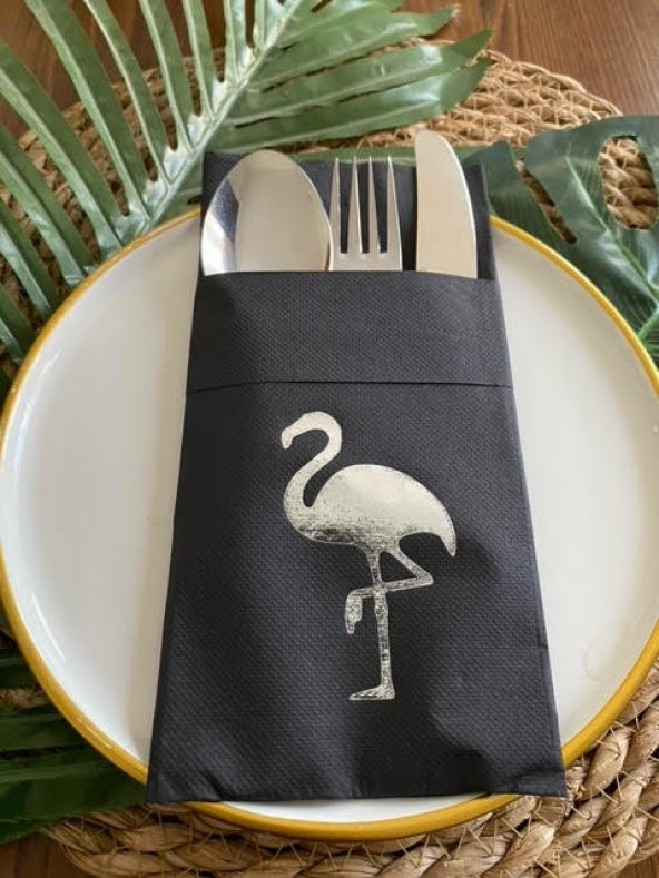 Gümüş Siyah Cepli Flamingo Peçete 12 Adet 40x40 ürün görseli 1