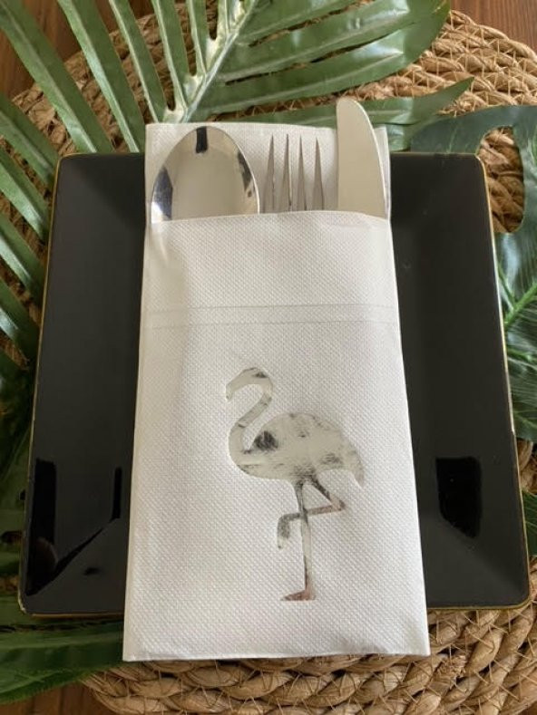 Gümüş Beyaz Cepli Flamingo Peçete 12 Adet 40x40 ürün görseli 1