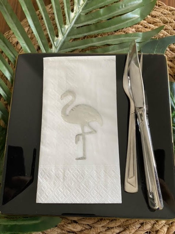 Gümüş Yaldızlı Beyaz Flamingo Peçete ürün görseli 1