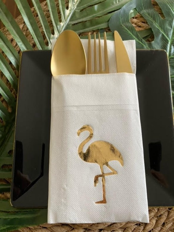 Gold Beyaz Cepli Flamingo Peçete 12 Adet 40x40 ürün görseli 1
