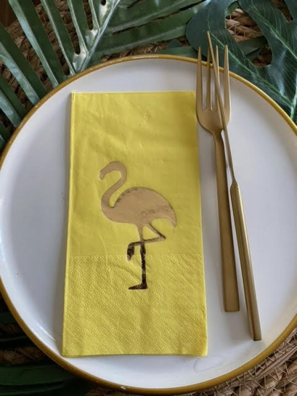 Gold Yaldızlı Sarı Flamingo Peçete ürün görseli 1