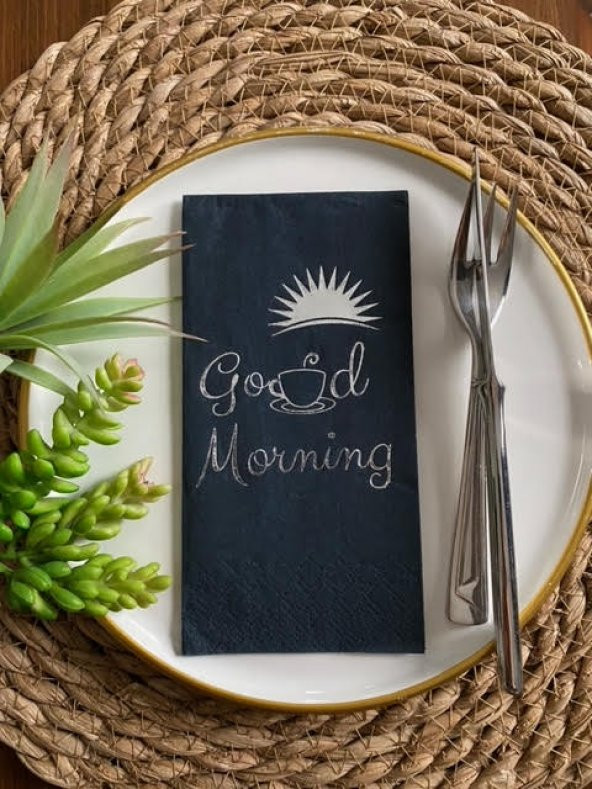 Gümüş Yaldızlı Siyah Good Morning Peçete ürün görseli 1
