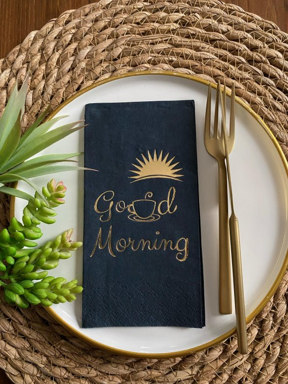 Gold Yaldızlı Siyah Good Morning Peçete ürün görseli 1