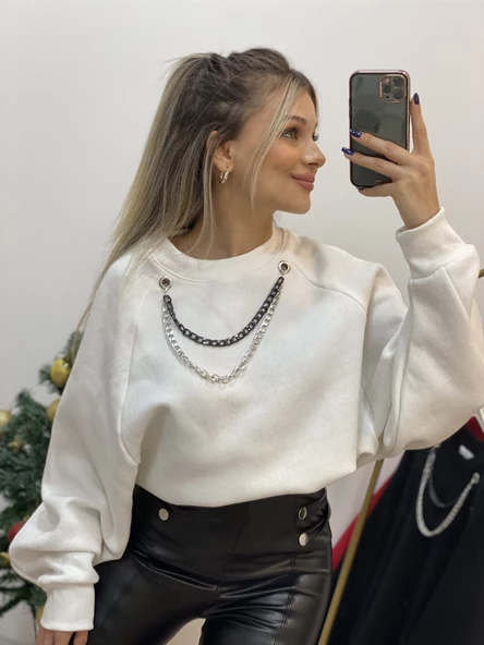 Yarasa Kol Kolyeli İçi Şardonlu Sweatshirt ürün görseli 1