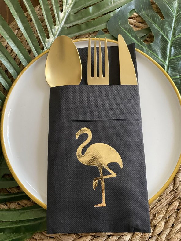 Gold Siyah Cepli Flamingo Peçete 12 Adet 40x40 ürün görseli 1