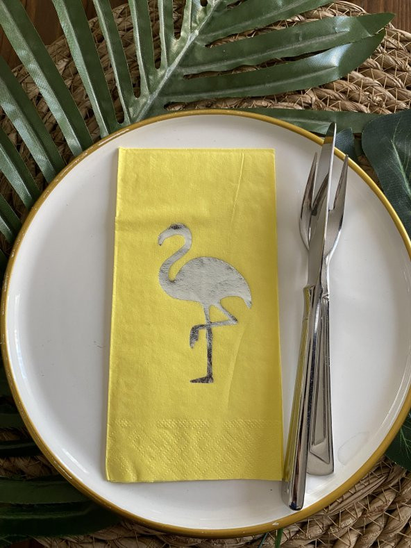 Gümüş Yaldızlı Sarı Flamingo Peçete ürün görseli 1