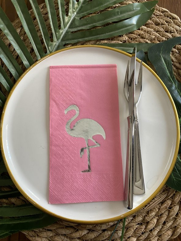 Gümüş Yaldızlı Pembe Flamingo Peçete ürün görseli 1