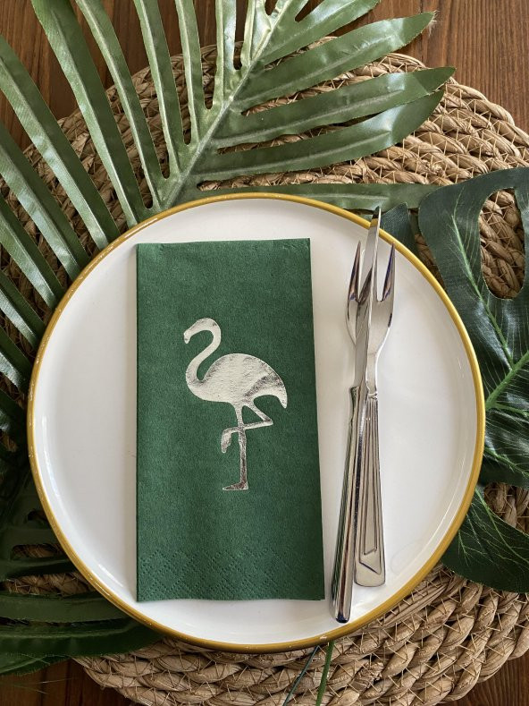 Gümüş Yaldızlı Yeşil Flamingo Peçete ürün görseli 1