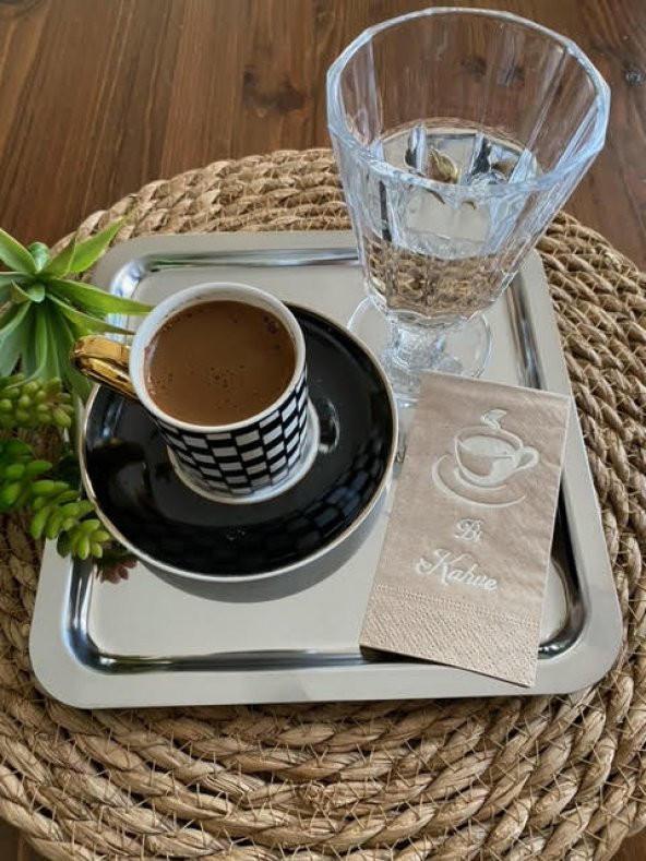 Gümüş Yaldızlı Kraft Bi Kahve Peçete 6x12 cm ürün görseli 1