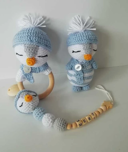 Şirin Penguen Yeni Doğan Seti Amigurumi Organik Oyuncak ürün görseli 1