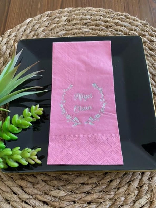 Gümüş Yaldızlı Pembe Afiyet Olsun Peçete ürün görseli 1